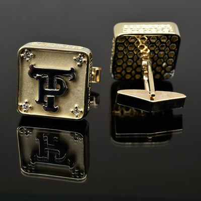 Personalize your style with 14kt Yellow and White Gold Custom Initial Cufflinks, featuring diamond-accented corners for a touch of luxury. Perfect for any occasion.