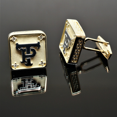 Personalize your style with 14kt Yellow and White Gold Custom Initial Cufflinks, featuring diamond-accented corners for a touch of luxury. Perfect for any occasion.