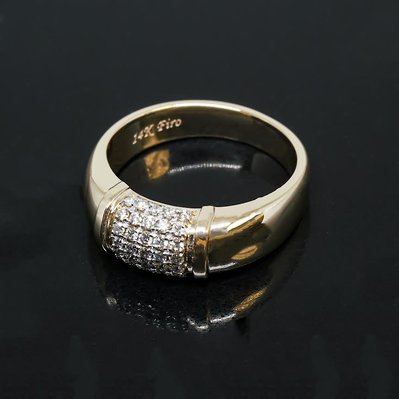 Enhance your style with a 14kt Yellow Gold Pave Diamond Domed Ring. Featuring sparkling diamonds set in a sleek, domed design, this piece offers elegance and charm.