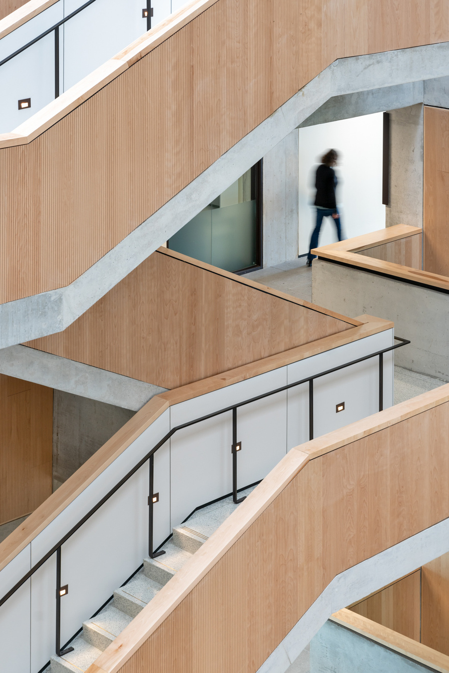 University of Toronto Myhal Centre. Architect: Montgomery Sisam Architects. Taken by Adrian Ozimek Toronto, Vancouver, Nova Scotia architectural and interiors photographer.  Interior staircase wood design