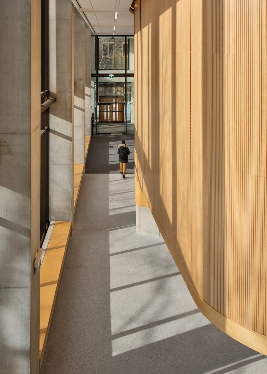 University of Toronto Myhal Centre. Architect: Montgomery Sisam Architects. Taken by Adrian Ozimek Toronto, Vancouver, Nova Scotia architectural and interiors photographer.  Exterior facade in snow, Toronto