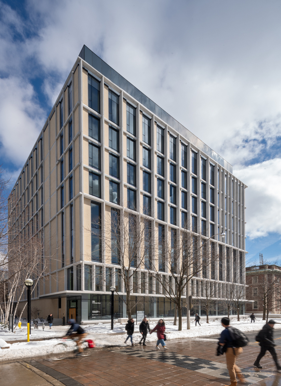 University of Toronto Myhal Centre. Architect: Montgomery Sisam Architects. Taken by Adrian Ozimek Toronto, Vancouver, Nova Scotia architectural and interiors photographer.  Exterior facade in snow, Toronto