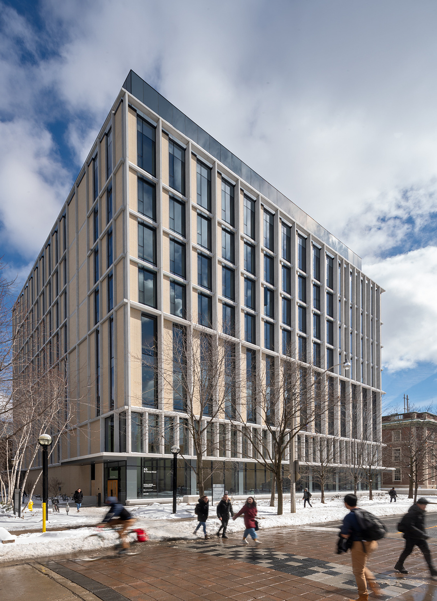 University of Toronto Myhal Centre. Architect: Montgomery Sisam Architects. Taken by Adrian Ozimek Toronto, Vancouver, Nova Scotia architectural and interiors photographer.  Exterior facade in snow, Toronto