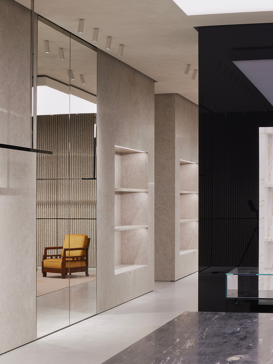 Saint Laurent YSL latest flagship retail location in Toronto Ontario. 110 Bloor Street West is the largest Saint Laurent retail location in Canada. Minimal interior concrete and marble. Photographed by Canadian architecture photographer adrian ozimek