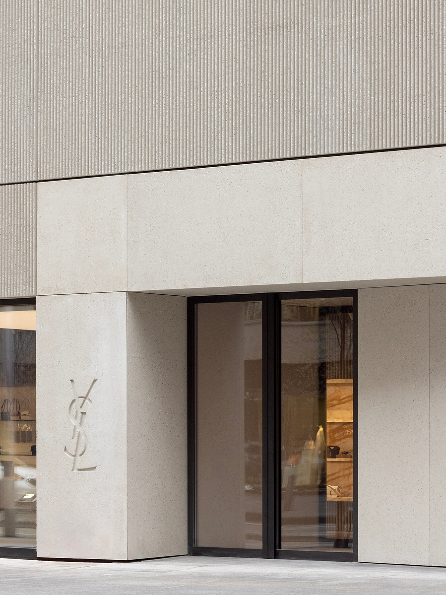 Saint Laurent YSL latest flagship retail location in Toronto Ontario. 110 Bloor Street West is the largest Saint Laurent retail location in Canada. Minimal interior concrete and marble. Photographed by Canadian architecture photographer adrian ozimek