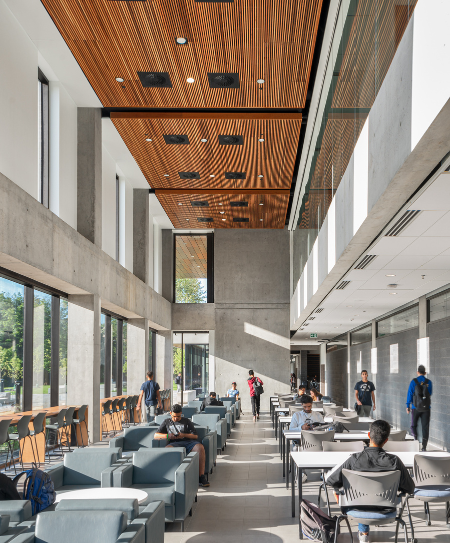 Perkins and Will University of Toronto Mississauga Campus Building. Photographed by Adrian Ozimek, Canada Toronto architectural and Interiors photographer. Maanjiwe nendamowinan The building has a LEED Silver designation,Canadian architect photgorapher