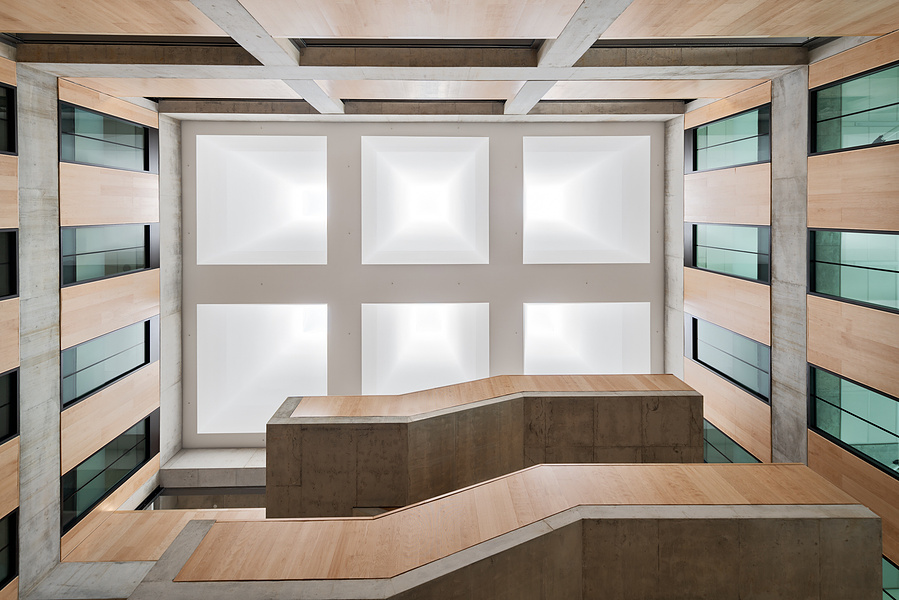University of Toronto Myhal Centre. Architect: Montgomery Sisam Architects. Taken by Adrian Ozimek Toronto, Vancouver, Nova Scotia architectural and interiors photographer.  Interior staircase wood design