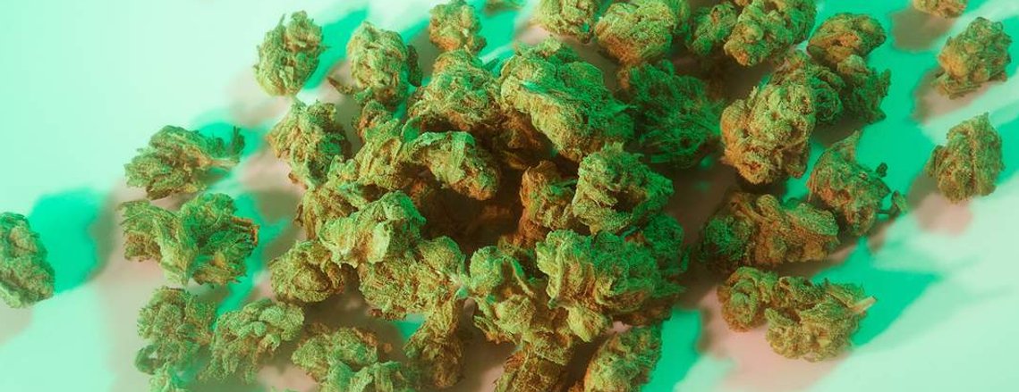 Time Machine Brand Cannabis close up of the product in detail with neon green lighting using gels to create colored shadows from multiple angles.