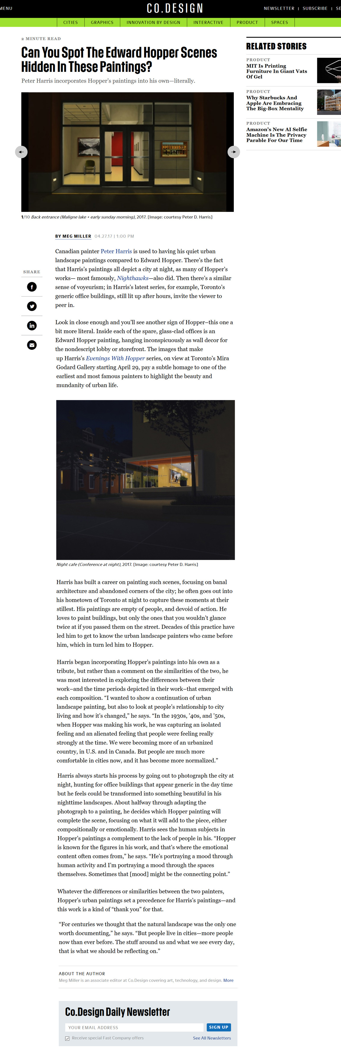 edward hopper, fast company, peter harris,mira godard gallery, painting, toronto artist, peter harris, urban landscape
