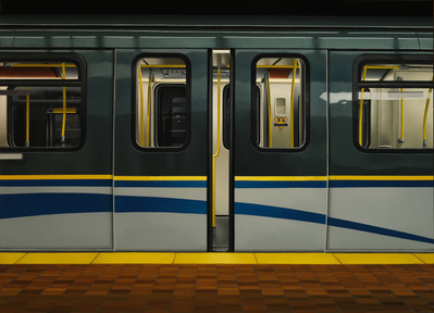 An oil on canvas painting of the Skytrain in Vancouver