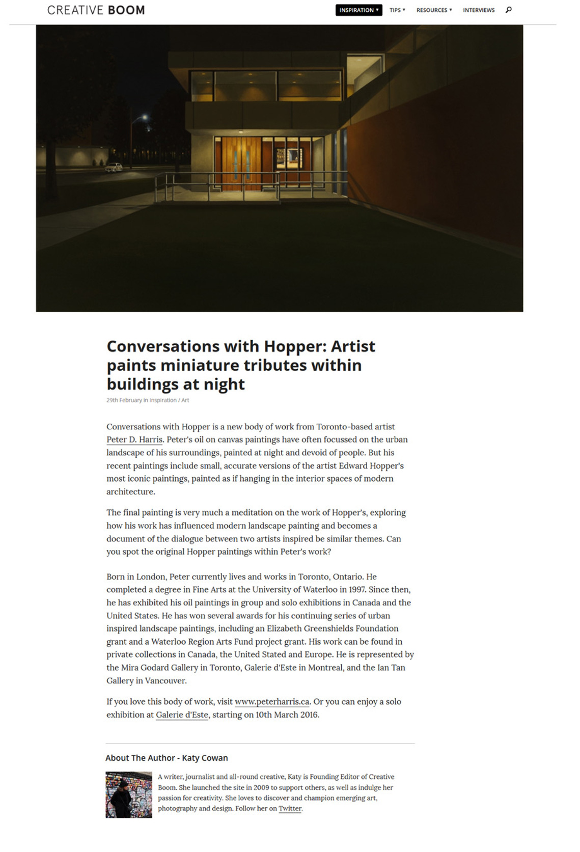 Peter harris, edward hopper, painting, toronto, urbanlandscape, realism, artist, Mira Godard Gallery, Galerie d'Este, creative boom