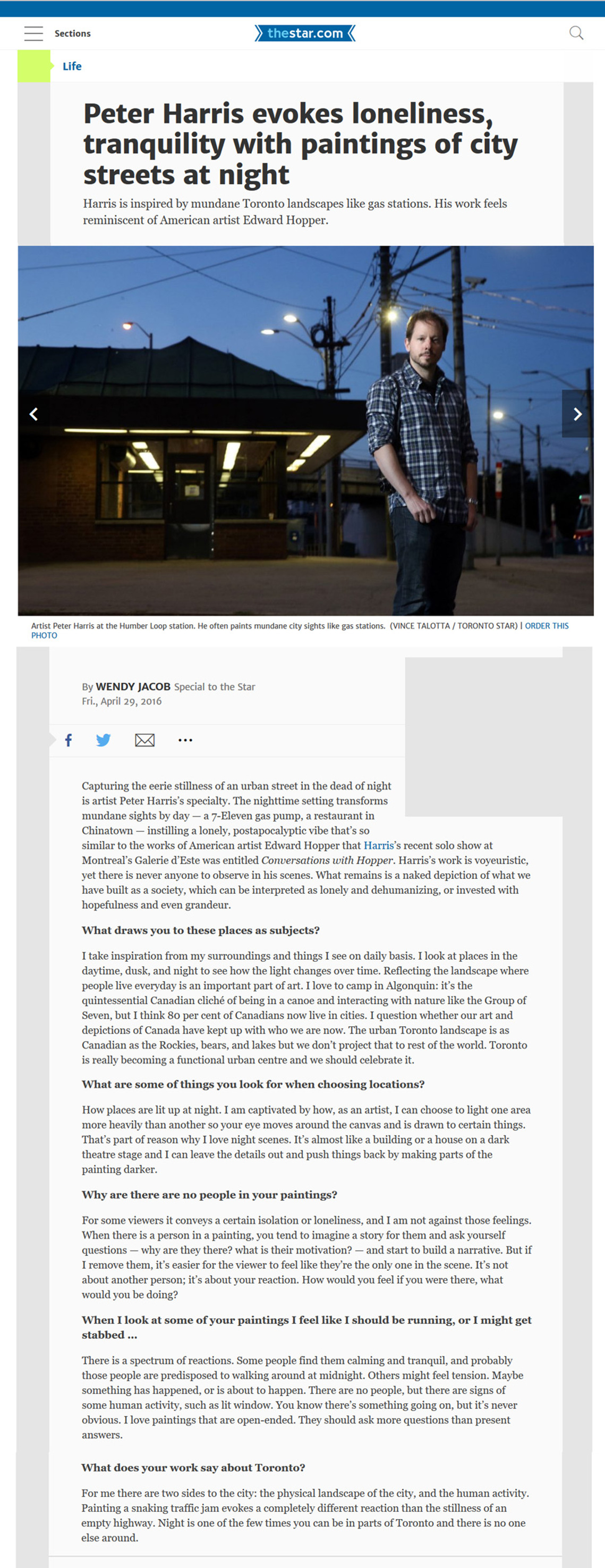 Peter harris, edward hopper, painting, toronto, urbanlandscape, realism, artist, Mira Godard Gallery, Galerie d'Este, the star, toronto star, wendy jacob