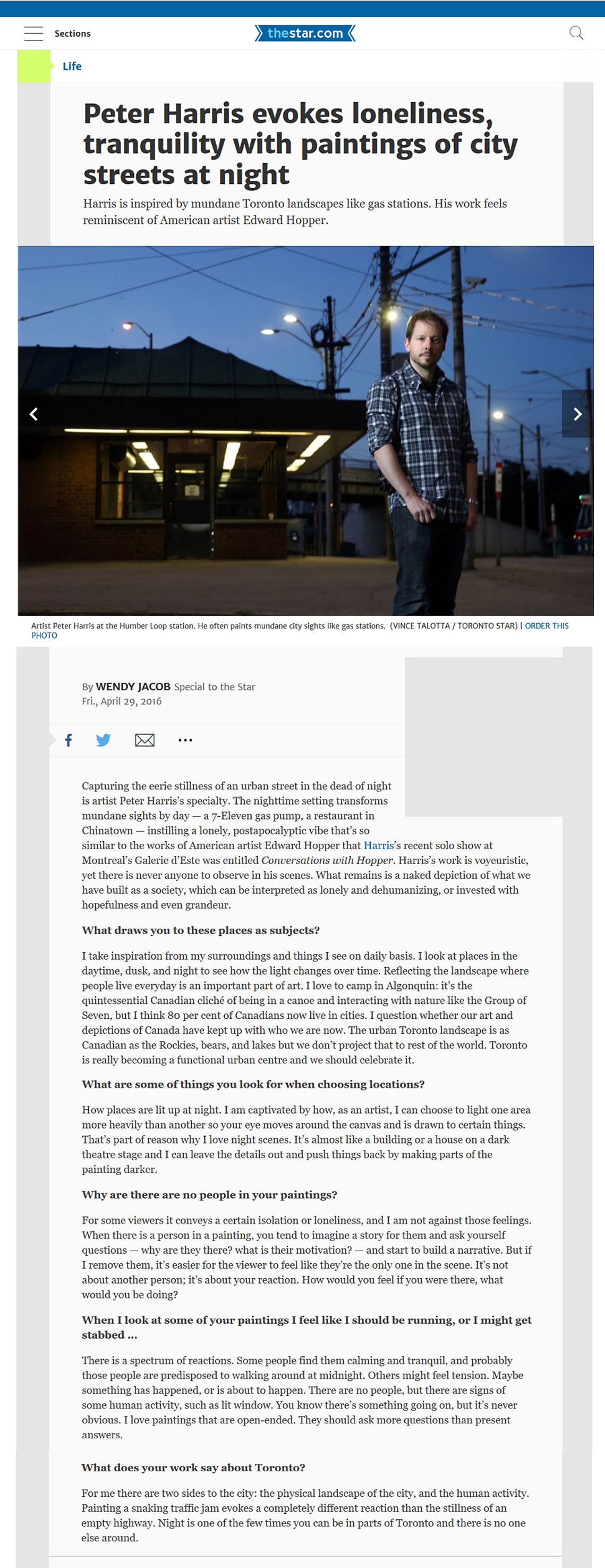 Peter harris, edward hopper, painting, toronto, urbanlandscape, realism, artist, Mira Godard Gallery, Galerie d'Este, the star, toronto star, wendy jacob