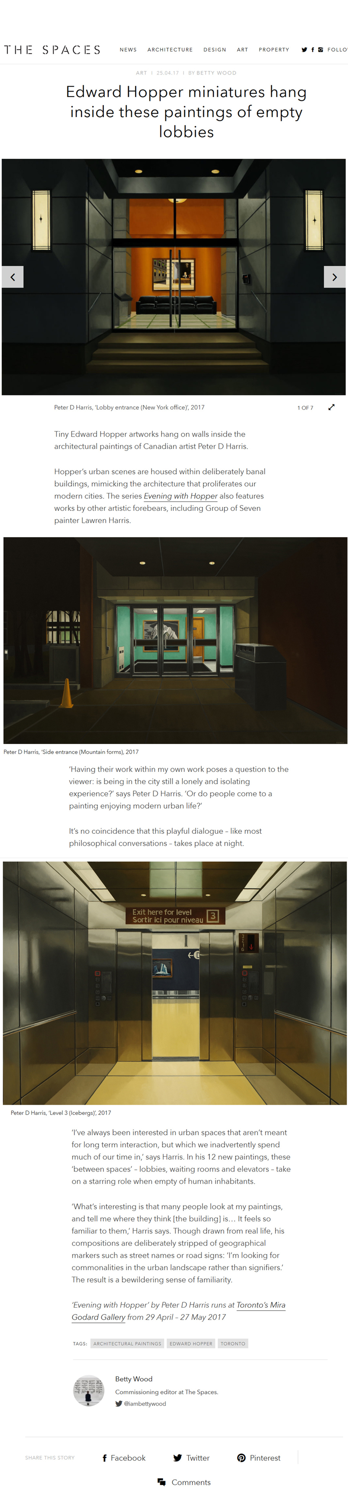Peter harris, edward hopper, painting, toronto, urbanlandscape, realism, artist, Mira Godard Gallery, Galerie d'Este, the spaces