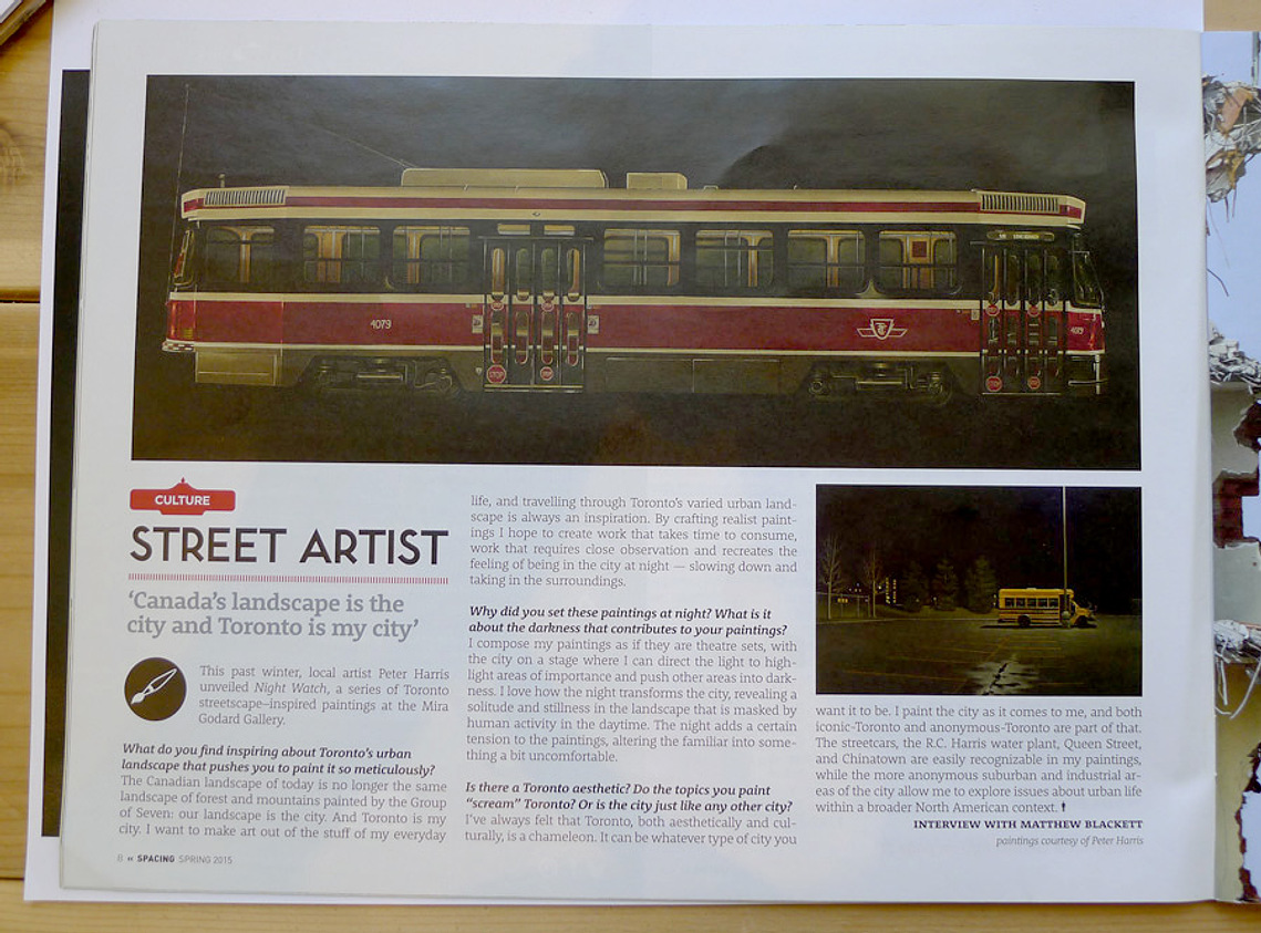  mira godard gallery, painting, toronto artist, peter harris, urban landscape, spacing, spacing magazine, 401 richmond,  queen st west, 501, streetcar, matthew blackett