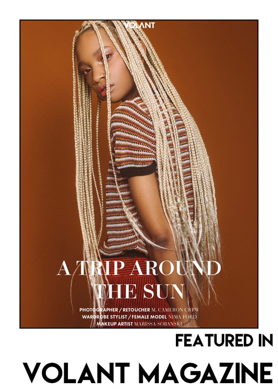 Editorial Magazine Submission featuring Fashion Model & Wardrobe Stylist Ni'ma Ford and Makeup Artist Marissa Sobanski photographed by M. Cameron Crew for Volant Magazine. Shot in photo studio in New York