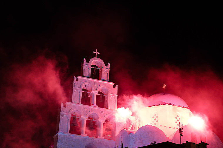 Red Santorini by John Vlahakis. Part of the Red Photography Exhibition in Athens, Greece.