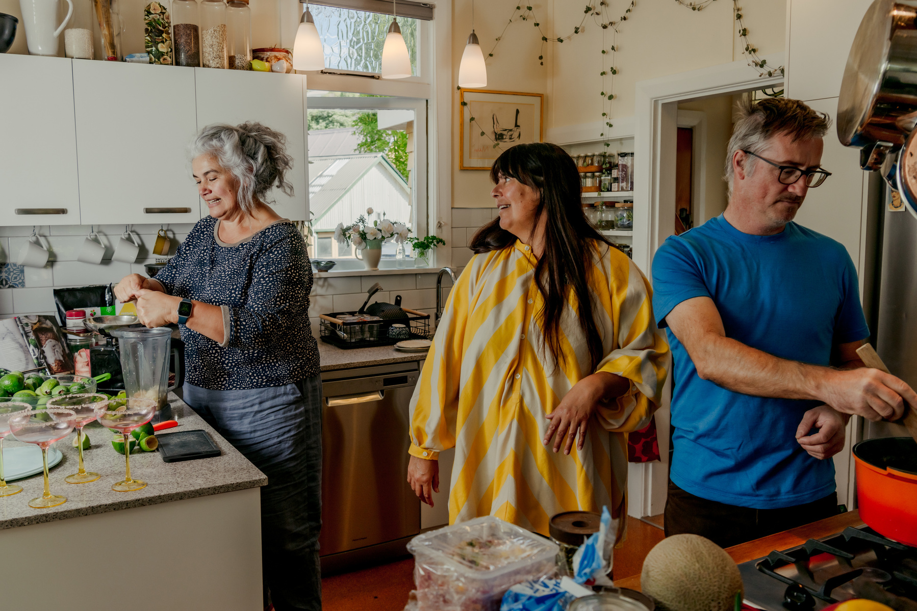 Inez Crawford, a member of the Te Whānau-ā-Apanui tribe, prepares a feijoa daiquiri to share with her old friends and current next-door neighbours Sarah Sharp ( Ngāi Tūhoe tribe) and Murray McClintock in Nelson, New Zealand, on Saturday, April 6, 2024. I