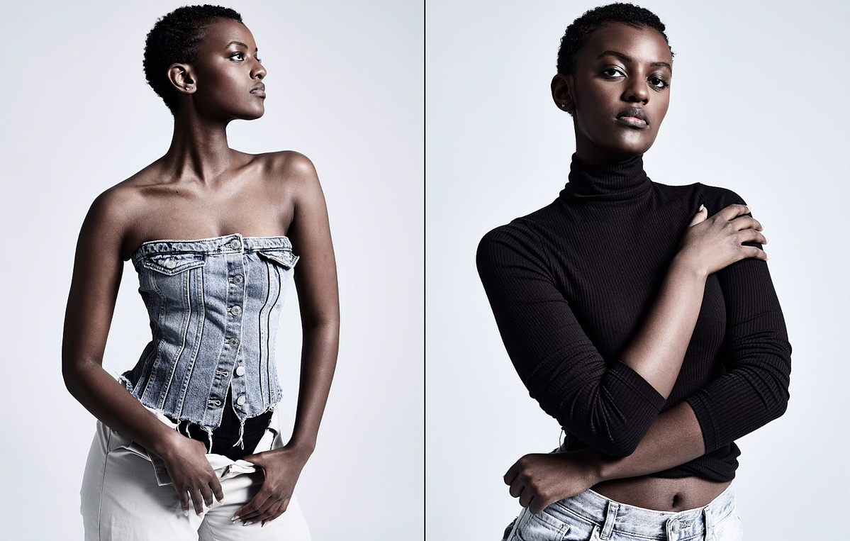 Monochrome image of black female model with flawless skin tone captured on a photo studio hire at Aire Street Studio Leeds