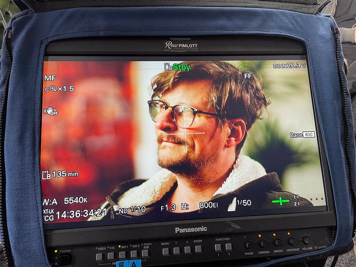 Camera monitor filming on set at Leeds Photo Studio Aire Street Mark Wheelwright