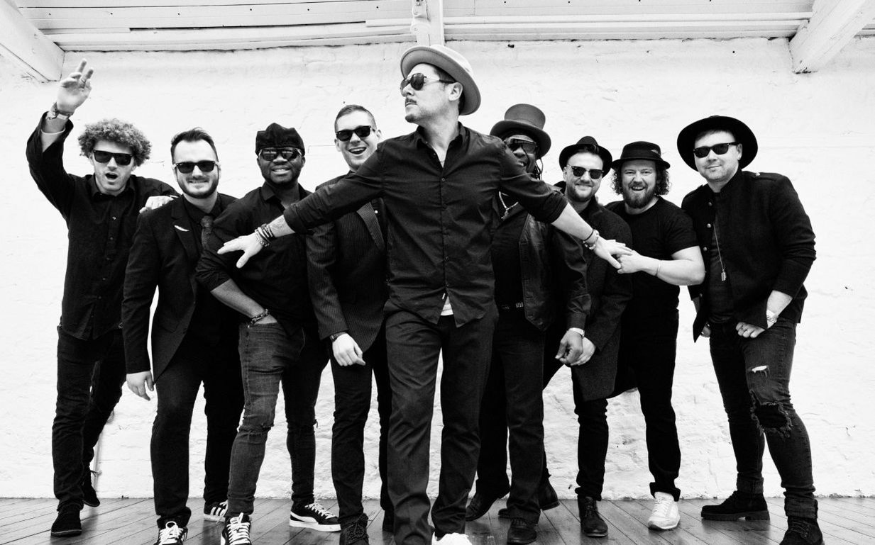 image of the band Dualers who are an eight-piece ska and reggae band from South East London. 