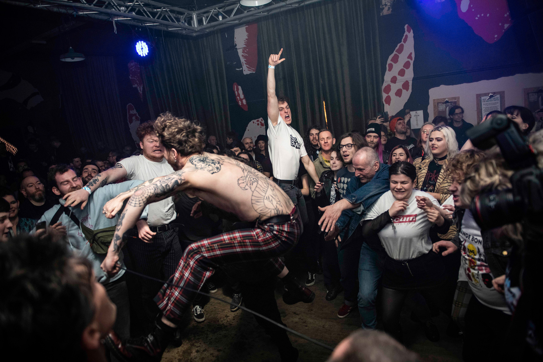 image of mosh pit and audience dancing at rifest January 25th 2020 at LEEDS BELGRAVE music hall photograph by Mark Wheelwright Aire Street Studio Leeds