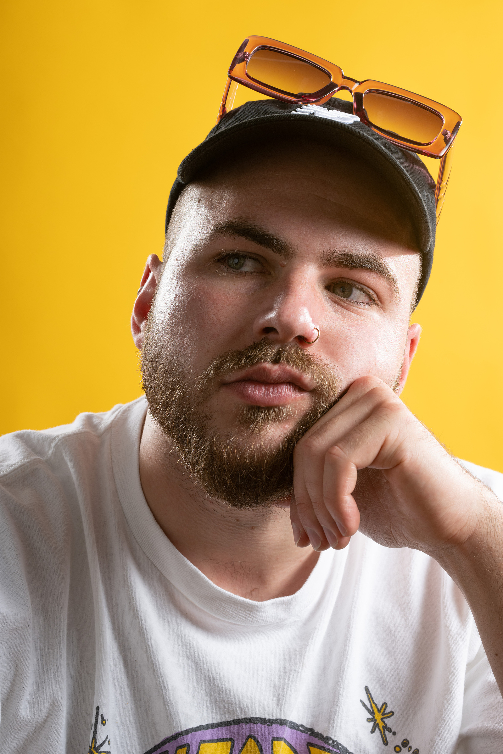 Portrait of young bass player from Honeytrap photographed by Mark Wheelwright from Aire Street Studios Leeds
