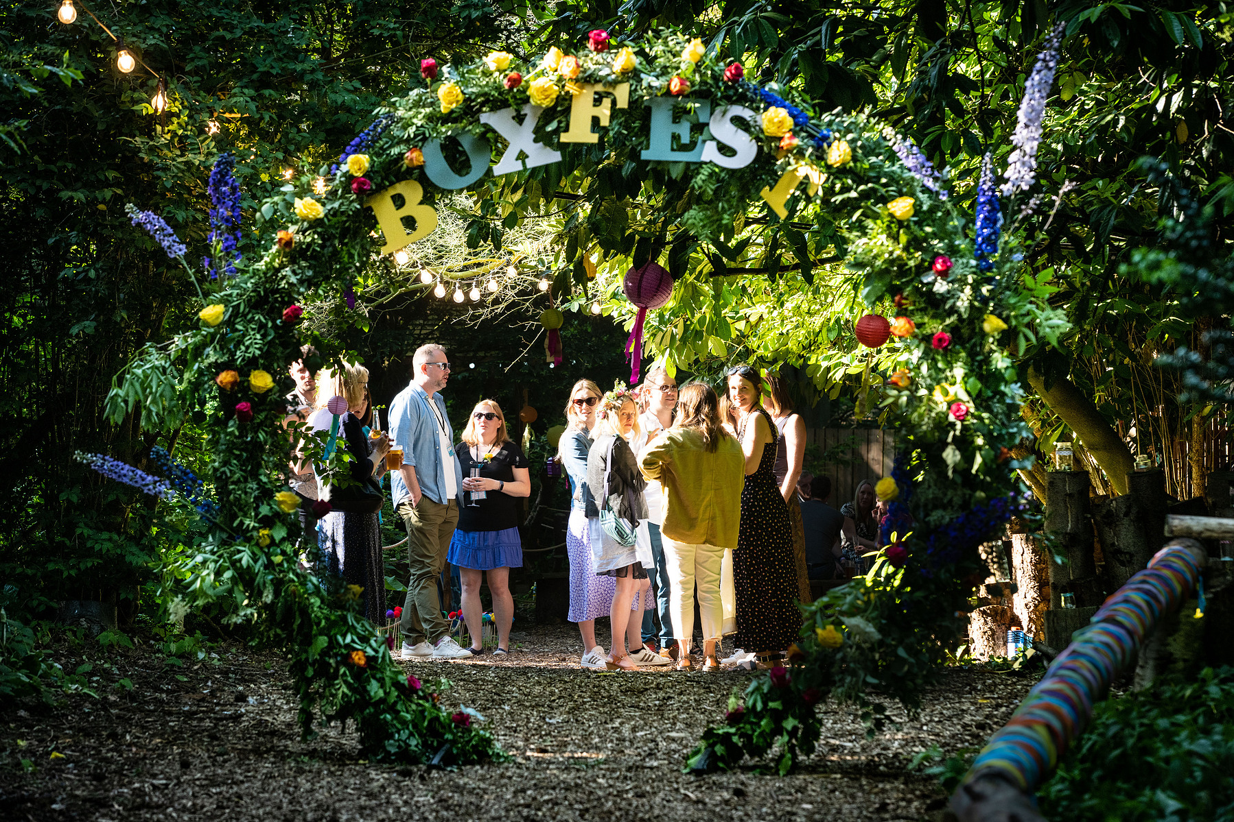 Woodland copse festival scene taken of Box Clever consulting at Hazlewood Castle photographed by Mark Wheelwright from Aire Street Studios Leeds