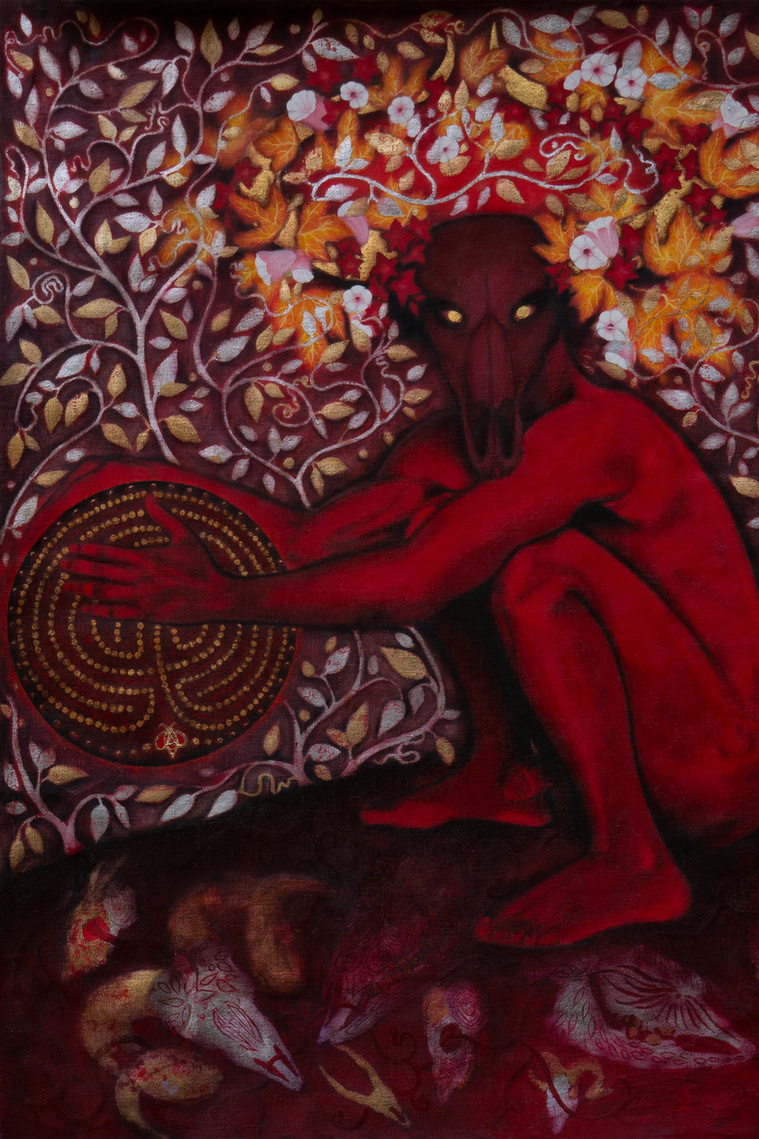 Dionysos, 2014/2023, 90x120 cm, oil and metal leaf on canvas