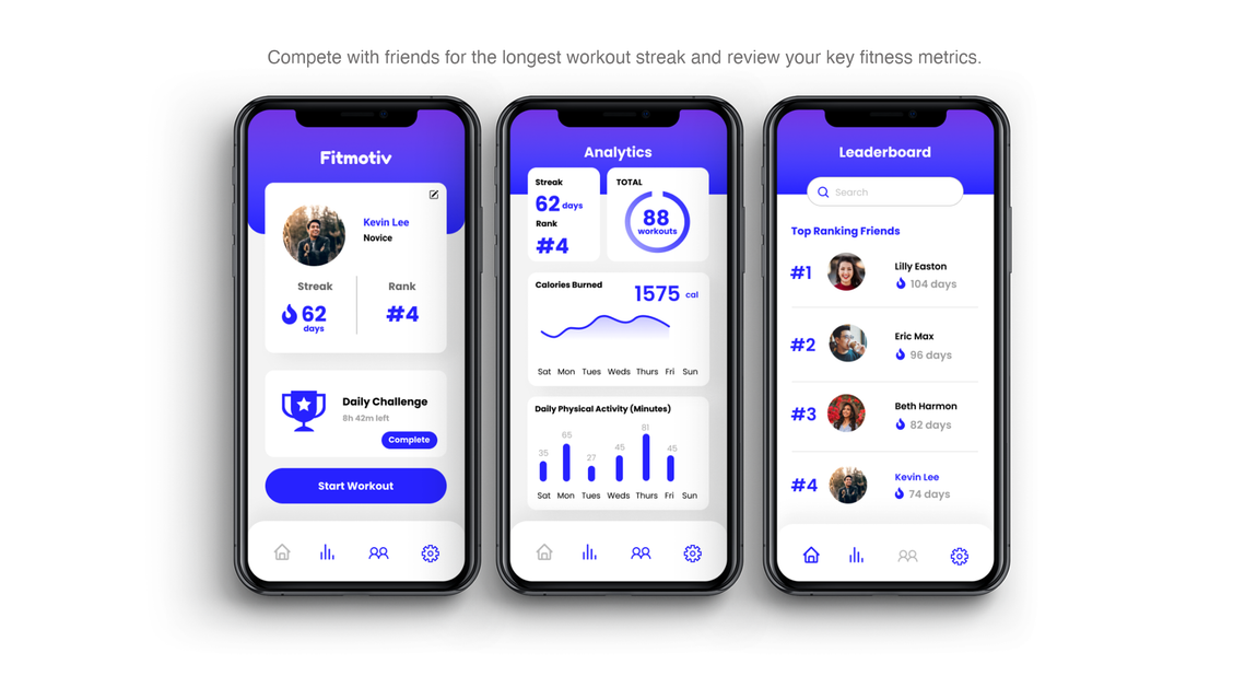 Compete with friends for your longest workout streak and compete on key fitness metrics.