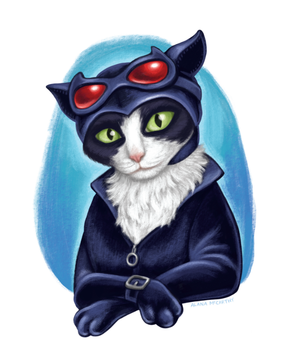 Cat ready to love that bat guy as well as kick his butt.
Maybe not a Cat woman, more like CatCat? A little redundant but still sleek and sexy! Mrrrow!
