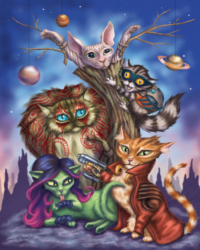 Guandians of the Galaxy Cats
You can decide with this print where cats have taken on the roles of our space heroes.