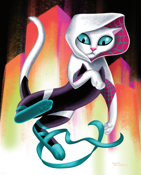 Gwen as a cat. She just can't resist pawing at those ballet slipper ribbons. Let's hope she can still catch the bad guys.