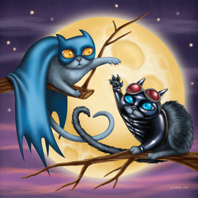 These two have a love hate relationship at best. Witness their latest cat fight in the tree top under a full moon.
