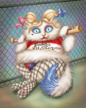 Fluffy Harrley kitty is ready to kick some butt. Why all the anger Harrley? Maybe those fishnets are a little too tight?
