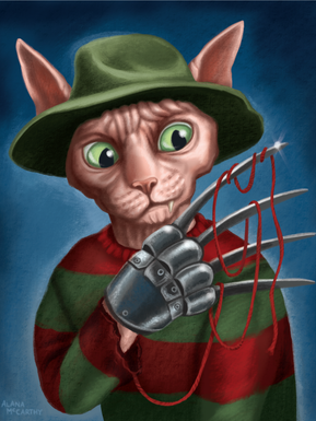 Freddy cat is going to haunt your dreams, as long as he can put down the yarn long enough.