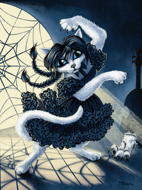 Wed Cat dancing in her room with Thing. A great gift for cat, horror and goth fans.