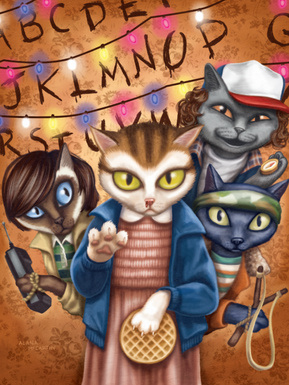 The kids are ready for their adventure into the mysterious upside-down. Don't forget the waffles!
