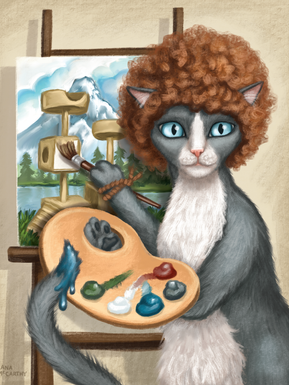 This creative kitty is on a mission to turn every canvas into a masterpiece. With each stroke of the paw, a burst of artistic magic comes to life. There are only happy accidents!

