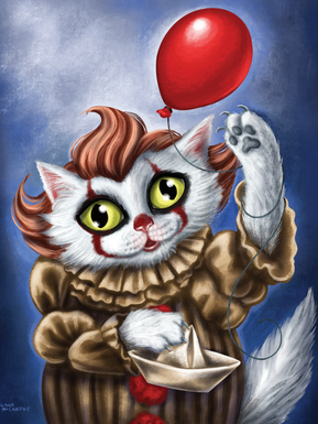 Don't pop that red balloon Creepy Clown Cat!