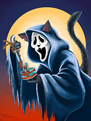 Ghost Scream Cat: The knife may look stabby, but it's only dangerous if you're a can of wet food.