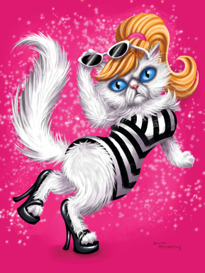 Fashion doll cat is ready to chill on the beach with her black and white bikini. Just don't go putting her in the water.
