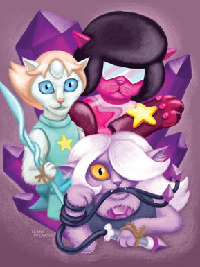 Amethyst, Pearl and Garnet, the Crystal Cats ready to kick some butt and get all emo and stuff.
