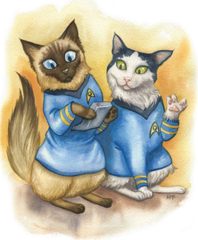 Two sci-fi Kitties can't quite figure out what's going on with the tricorder. A purrfect gift for any pet-loving Sci-fi fan, or for yourself!
