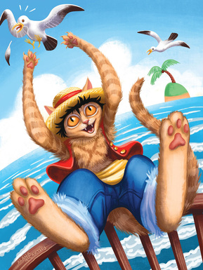 Set sail with Luff Cat, the fearless feline ready to conquer the seas and become the King of the Pirates!
