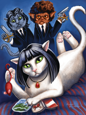Parody of the characters from the famous movie as cats. Sam-mew-el L Jackson is intense.

