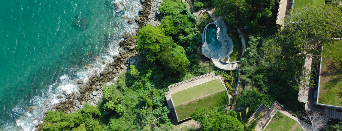 aerial photography of Tokipa, a beachfront hotel design by Nomic