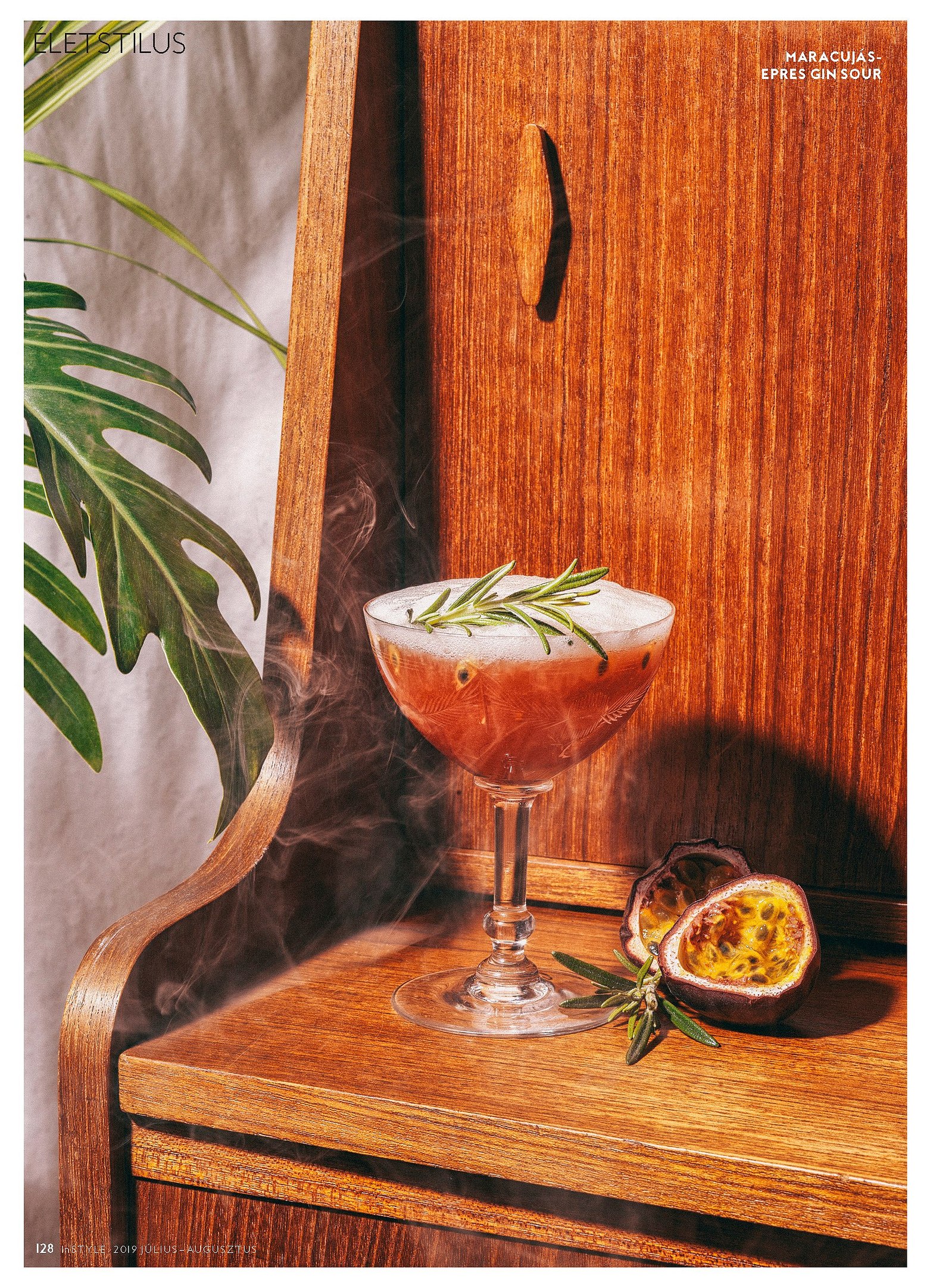 koktél kompozíció maracuja in-style magazin pálma mid-century tálaló