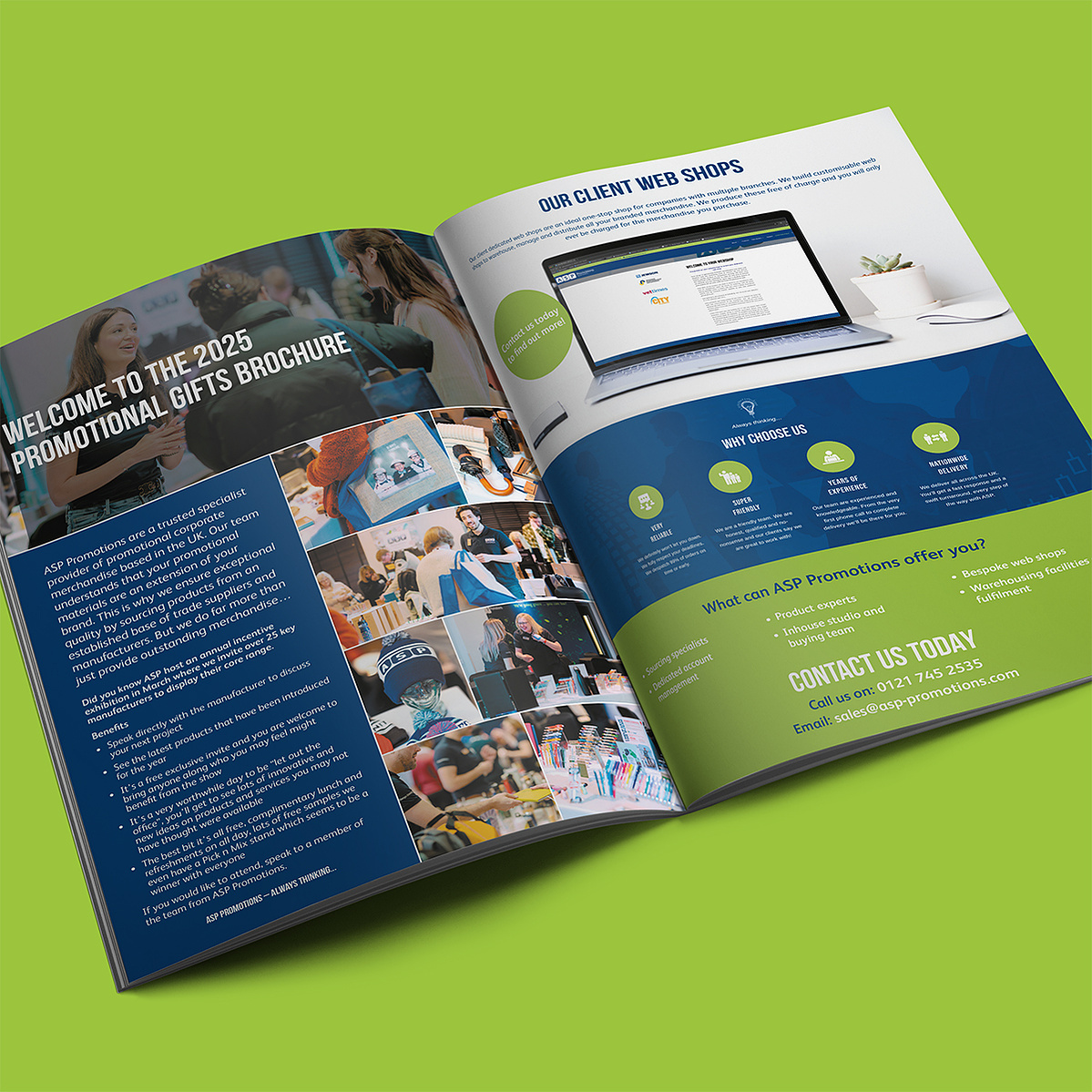 ASP Promotions brochure cover and inside spread design