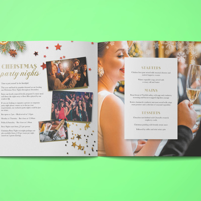 The Limes Country Lodge Hotel Christmas Brochure. Inside spread with event and menu